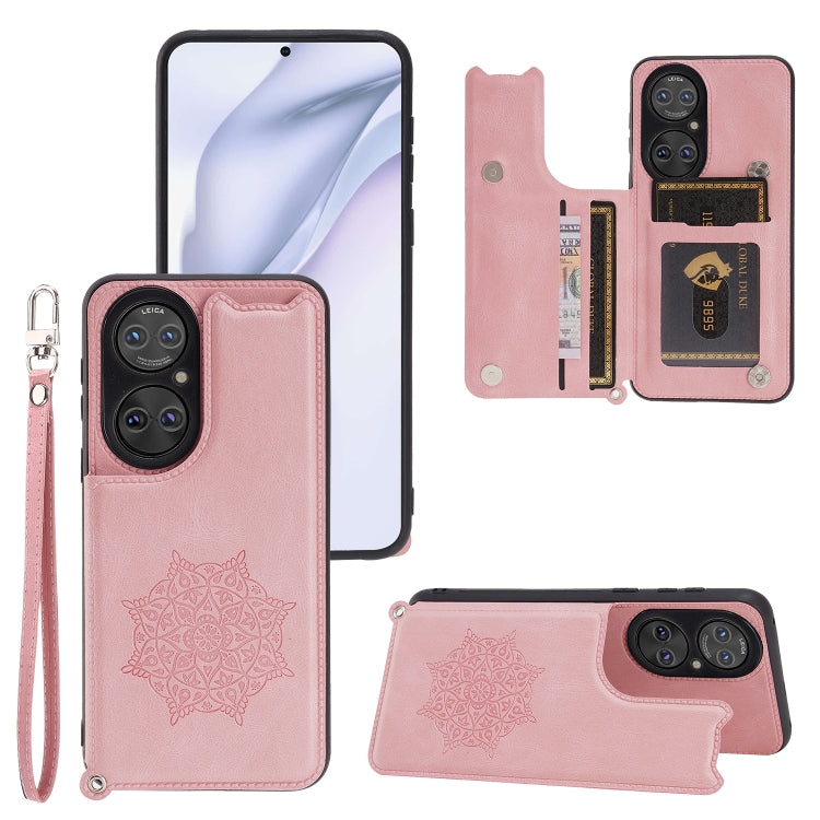 For Huawei P50 Pro Mandala Embossed PU + TPU Magnetic Case with Card Slots & Holder & Lanyard
