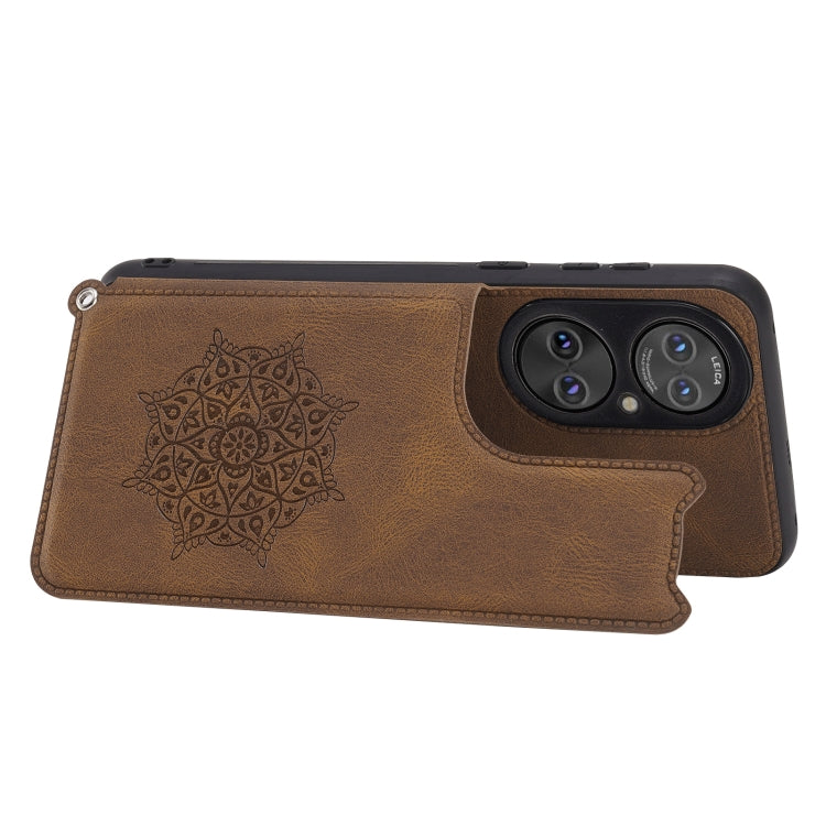 For Huawei P50 Pro Mandala Embossed PU + TPU Magnetic Case with Card Slots & Holder & Lanyard