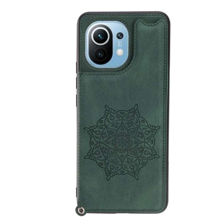 For Xiaomi Mi 11 Mandala Embossed PU + TPU Magnetic Case with Card Slots & Holder & Lanyard