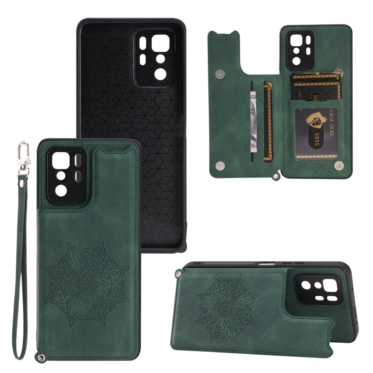 For Xiaomi Redmi Note 10 Pro (China) Mandala Embossed PU + TPU Magnetic Case with Card Slots & Holder & Lanyard