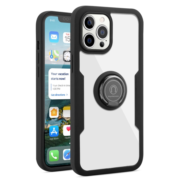 For iPhone 12 Pro Max 360 All-inclusive Dual-sided Magnetic Case with Ring Holder