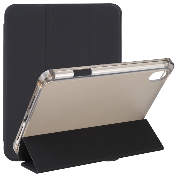 For iPad mini 6 TPU Transparent Back Cover Horizontal Flip Leather Tablet Case with Three-folding Holder & Pen Slot