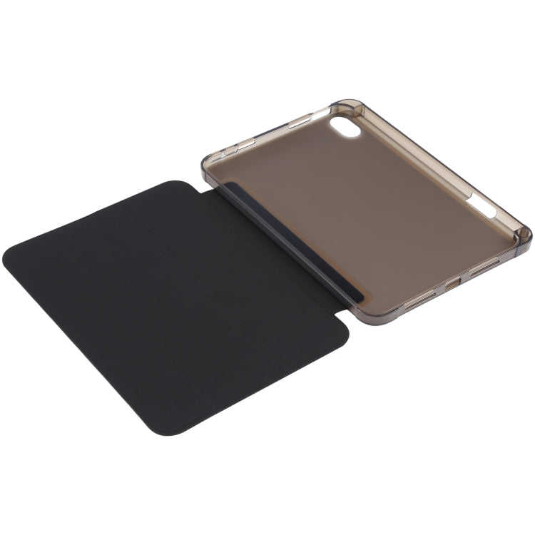 For iPad mini 6 TPU Transparent Back Cover Horizontal Flip Leather Tablet Case with Three-folding Holder & Pen Slot