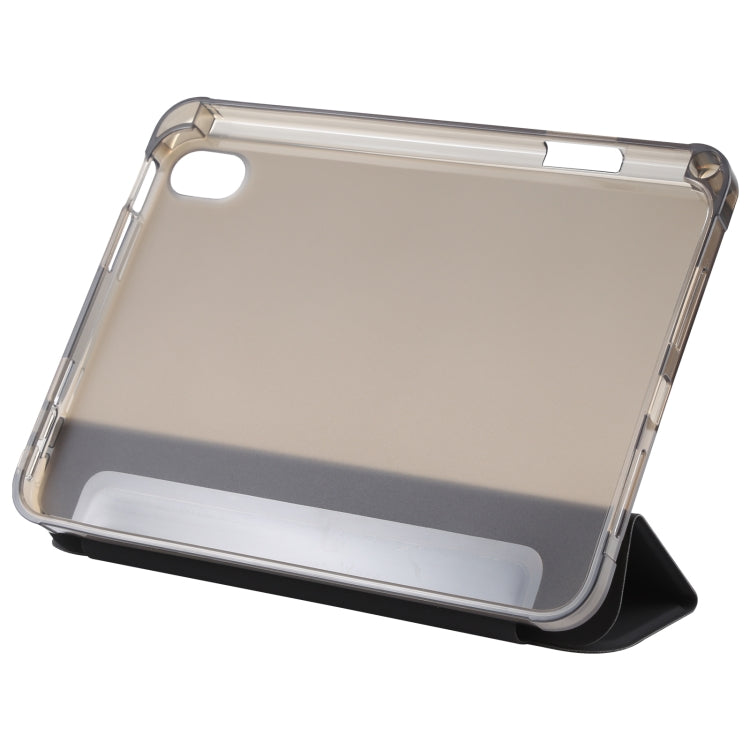 For iPad mini 6 TPU Transparent Back Cover Horizontal Flip Leather Tablet Case with Three-folding Holder & Pen Slot