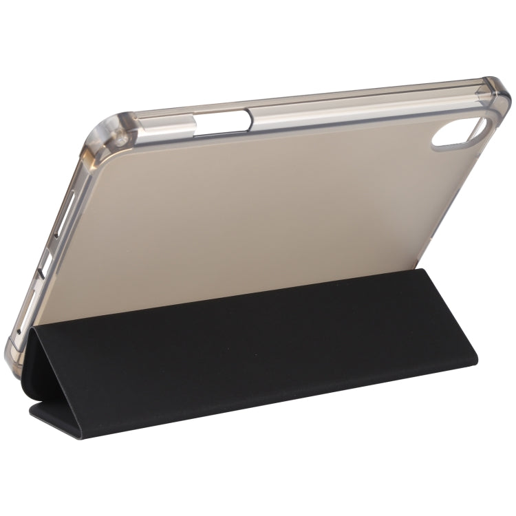 For iPad mini 6 TPU Transparent Back Cover Horizontal Flip Leather Tablet Case with Three-folding Holder & Pen Slot