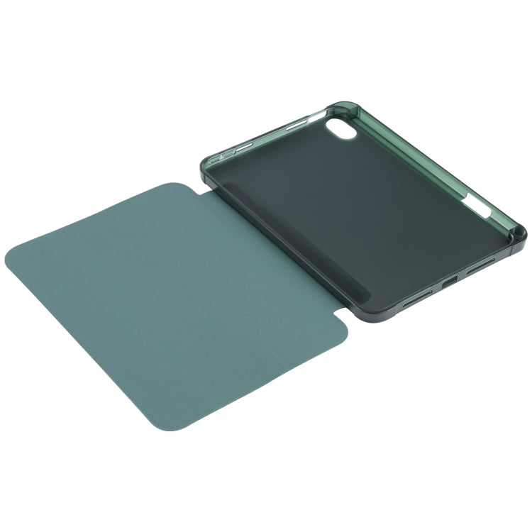 For iPad mini 6 TPU Transparent Back Cover Horizontal Flip Leather Tablet Case with Three-folding Holder & Pen Slot