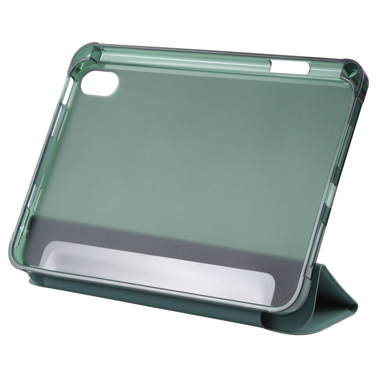 For iPad mini 6 TPU Transparent Back Cover Horizontal Flip Leather Tablet Case with Three-folding Holder & Pen Slot