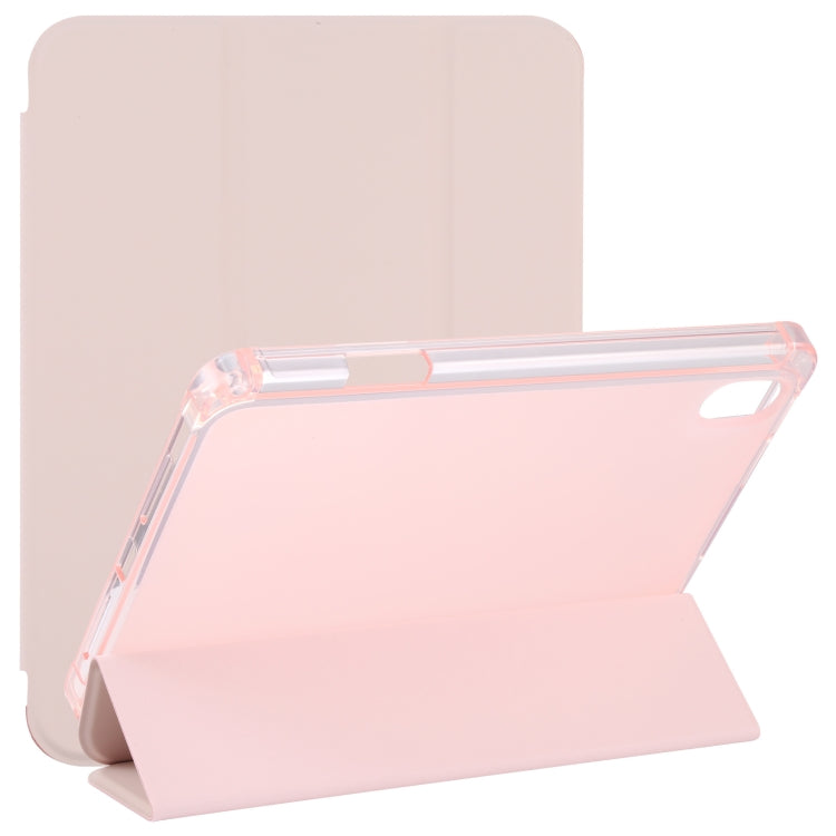 For iPad mini 6 TPU Transparent Back Cover Horizontal Flip Leather Tablet Case with Three-folding Holder & Pen Slot