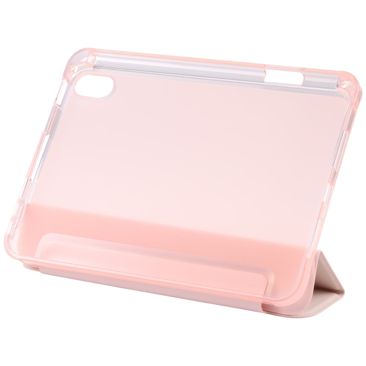 For iPad mini 6 TPU Transparent Back Cover Horizontal Flip Leather Tablet Case with Three-folding Holder & Pen Slot