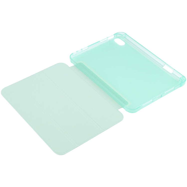 For iPad mini 6 TPU Transparent Back Cover Horizontal Flip Leather Tablet Case with Three-folding Holder & Pen Slot
