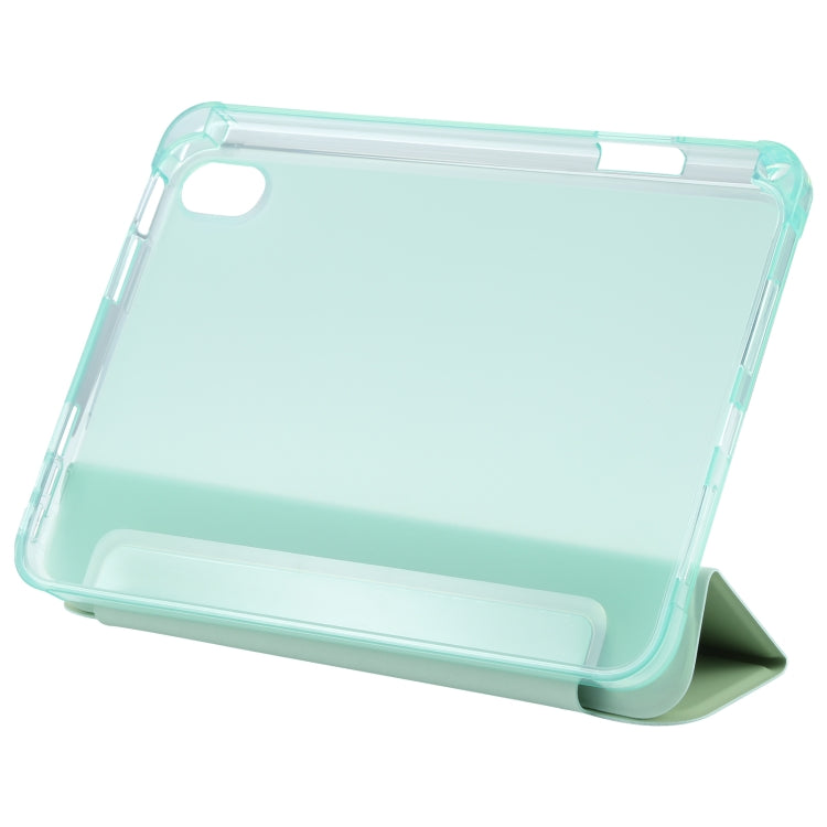 For iPad mini 6 TPU Transparent Back Cover Horizontal Flip Leather Tablet Case with Three-folding Holder & Pen Slot