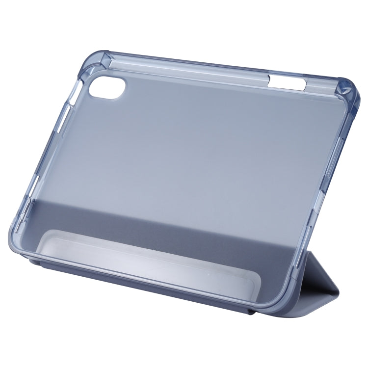 For iPad mini 6 TPU Transparent Back Cover Horizontal Flip Leather Tablet Case with Three-folding Holder & Pen Slot