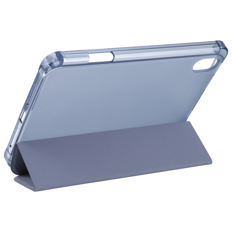 For iPad mini 6 TPU Transparent Back Cover Horizontal Flip Leather Tablet Case with Three-folding Holder & Pen Slot