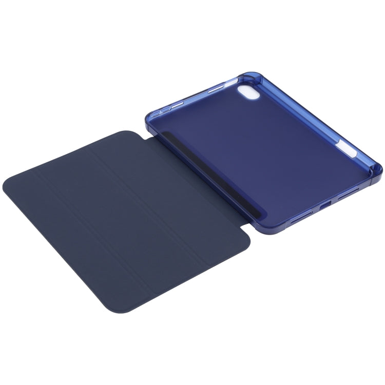 For iPad mini 6 TPU Transparent Back Cover Horizontal Flip Leather Tablet Case with Three-folding Holder & Pen Slot
