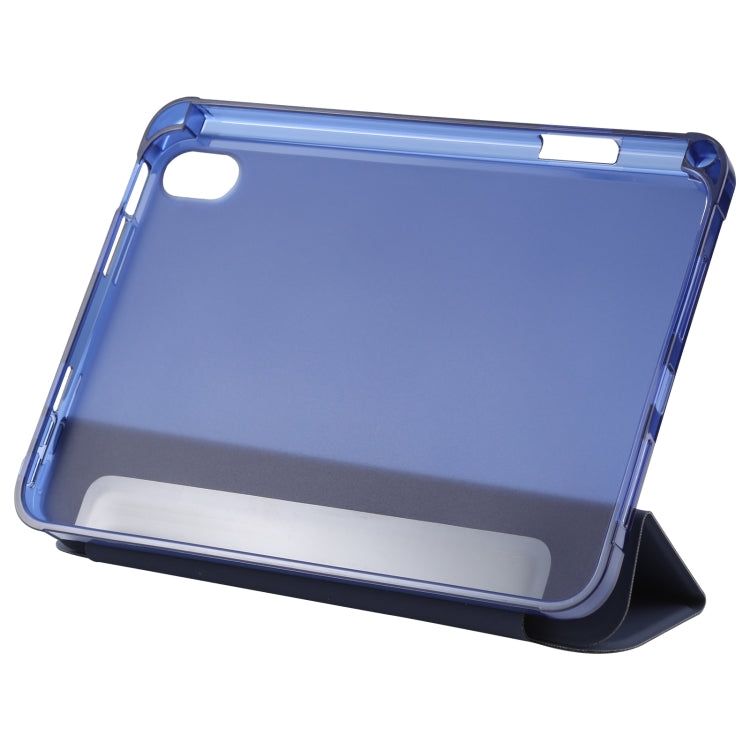 For iPad mini 6 TPU Transparent Back Cover Horizontal Flip Leather Tablet Case with Three-folding Holder & Pen Slot