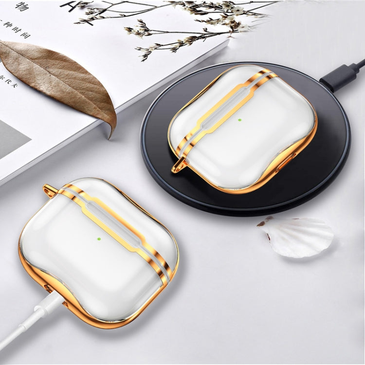 Electroplating Frame + Transparent TPU Earphone Protective Case with Hook For AirPods 3