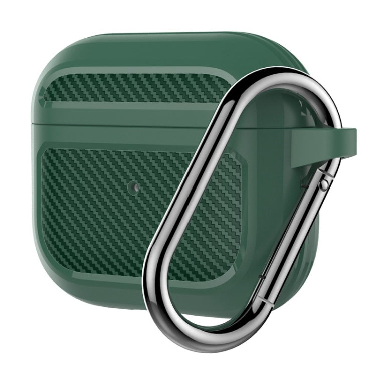 Carbon Fiber TPU Thicken Shockproof Earphone Protective Case with Hook For AirPods 3