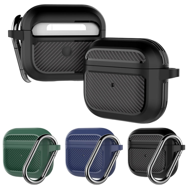 Carbon Fiber TPU Thicken Shockproof Earphone Protective Case with Hook For AirPods 3