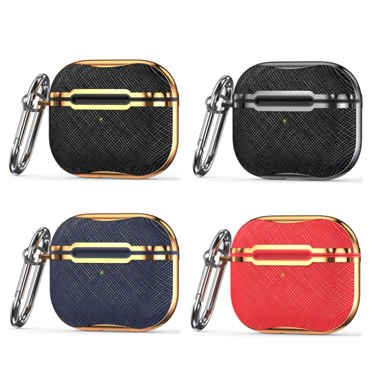 Cloth Texture Electroplating Frame Earphone Protective Case with Hook For AirPods 3