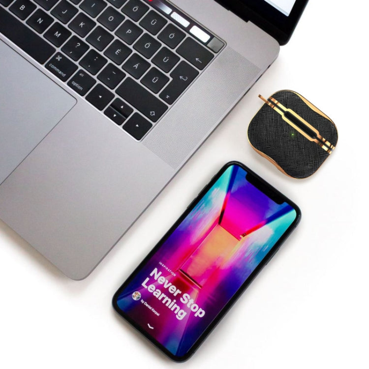 Cloth Texture Electroplating Frame Earphone Protective Case with Hook For AirPods 3