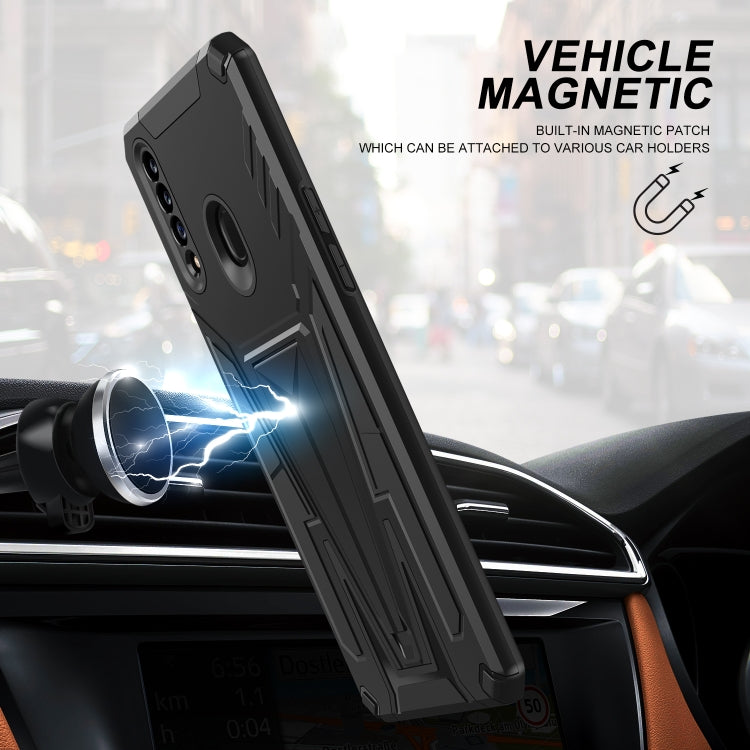 For Samsung Galaxy A20s Super V Armor PC + TPU Shockproof Case with Invisible Holder