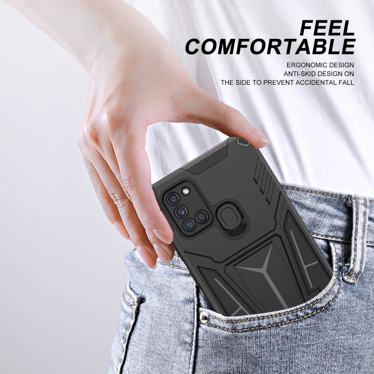 For Samsung Galaxy A21s Super V Armor PC + TPU Shockproof Case with Invisible Holder