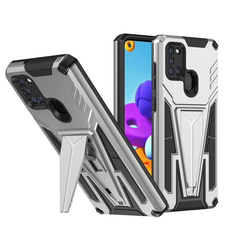 For Samsung Galaxy A21s Super V Armor PC + TPU Shockproof Case with Invisible Holder