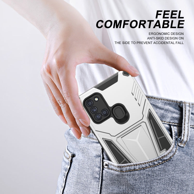 For Samsung Galaxy A21s Super V Armor PC + TPU Shockproof Case with Invisible Holder