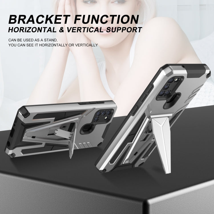 For Samsung Galaxy A21s Super V Armor PC + TPU Shockproof Case with Invisible Holder