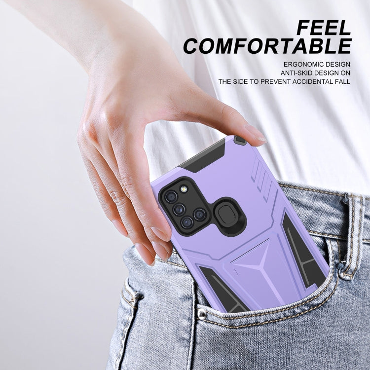 For Samsung Galaxy A21s Super V Armor PC + TPU Shockproof Case with Invisible Holder