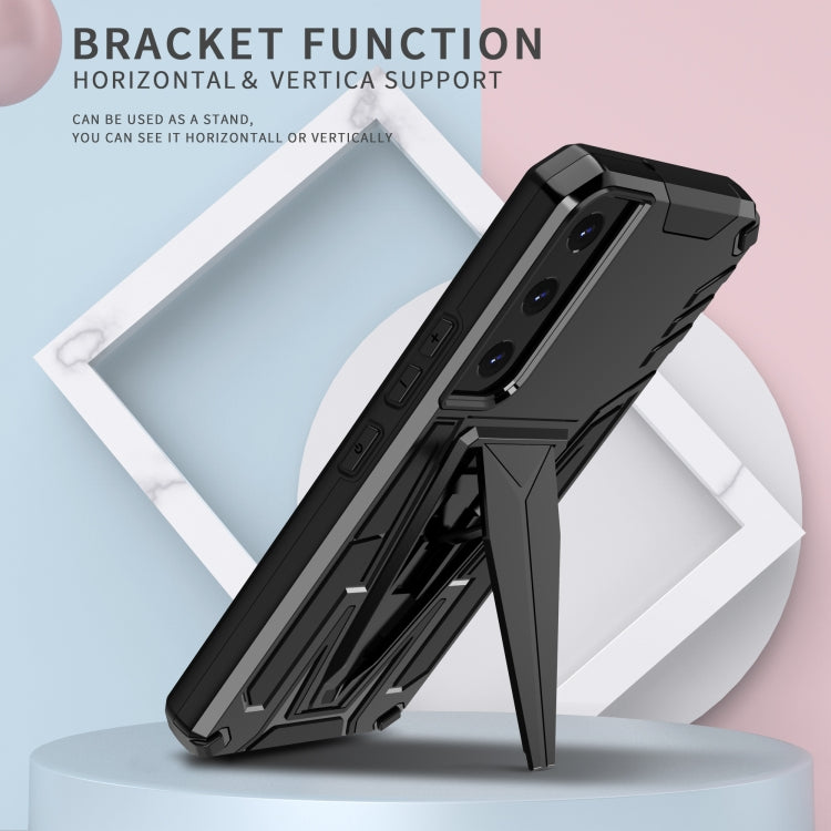 For Samsung Galaxy S22 5G Super V Armor PC + TPU Shockproof Case with Invisible Holder