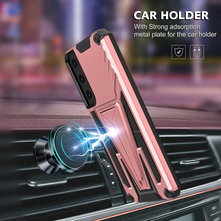 For Samsung Galaxy S22 5G Super V Armor PC + TPU Shockproof Case with Invisible Holder