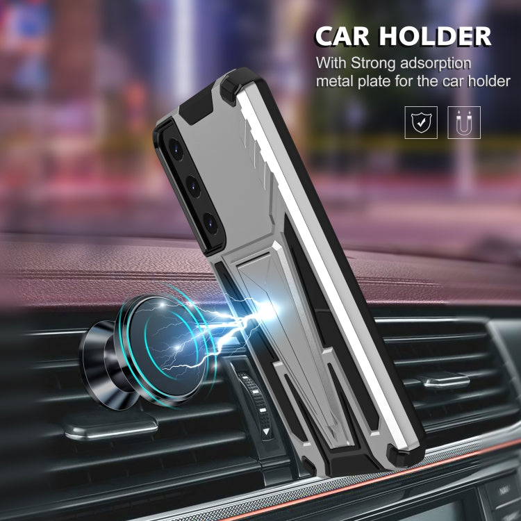 For Samsung Galaxy S22 5G Super V Armor PC + TPU Shockproof Case with Invisible Holder