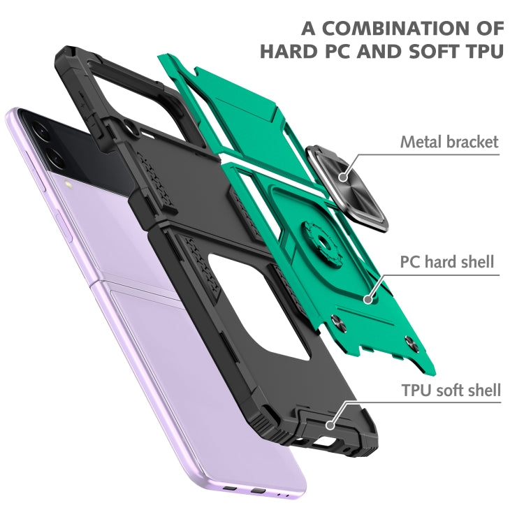 For Samsung Galaxy Z Flip3 5G Magnetic Armor Shockproof TPU + PC Folding Case with Metal Ring Holder