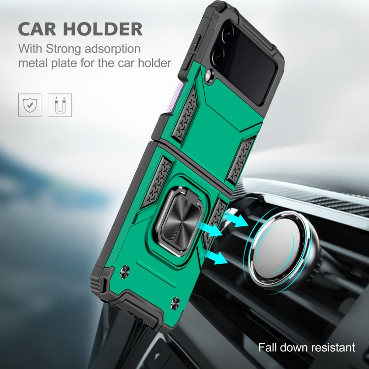 For Samsung Galaxy Z Flip3 5G Magnetic Armor Shockproof TPU + PC Folding Case with Metal Ring Holder