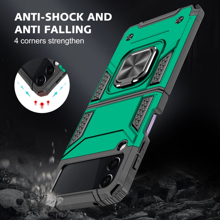 For Samsung Galaxy Z Flip3 5G Magnetic Armor Shockproof TPU + PC Folding Case with Metal Ring Holder