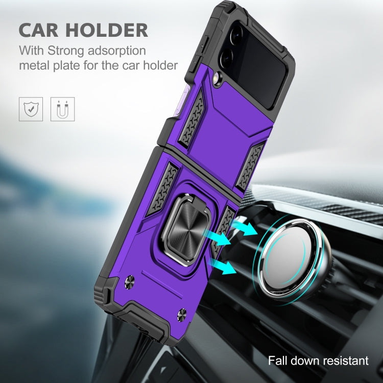 For Samsung Galaxy Z Flip3 5G Magnetic Armor Shockproof TPU + PC Folding Case with Metal Ring Holder