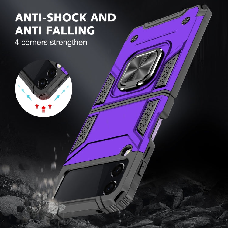 For Samsung Galaxy Z Flip3 5G Magnetic Armor Shockproof TPU + PC Folding Case with Metal Ring Holder