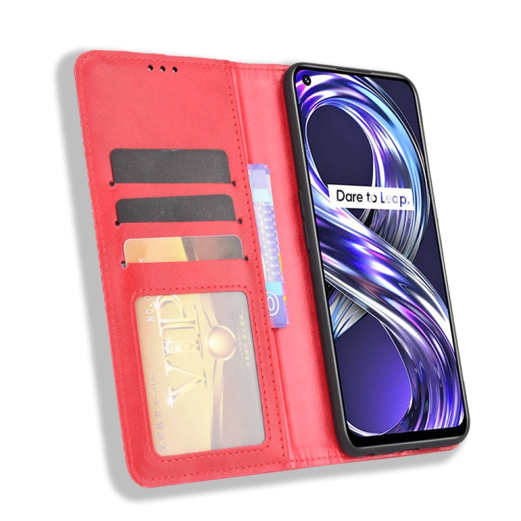 For OPPO Realme 8i Magnetic Buckle Retro Crazy Horse Texture Horizontal Flip Leather Case with Holder & Card Slots & Photo Frame