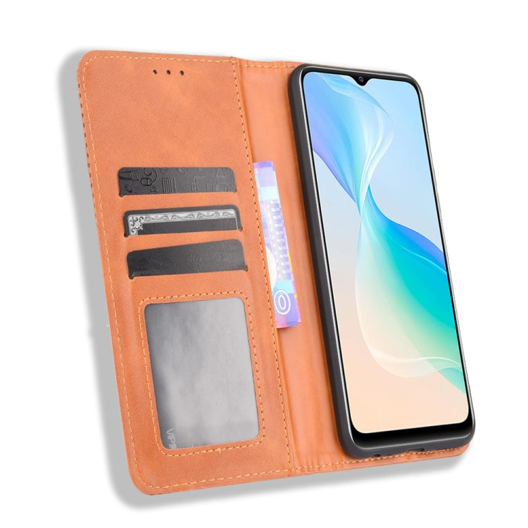For vivo Y33s / Y21 / Y21s Magnetic Buckle Retro Crazy Horse Texture Horizontal Flip Leather Case with Holder & Card Slots & Photo Frame