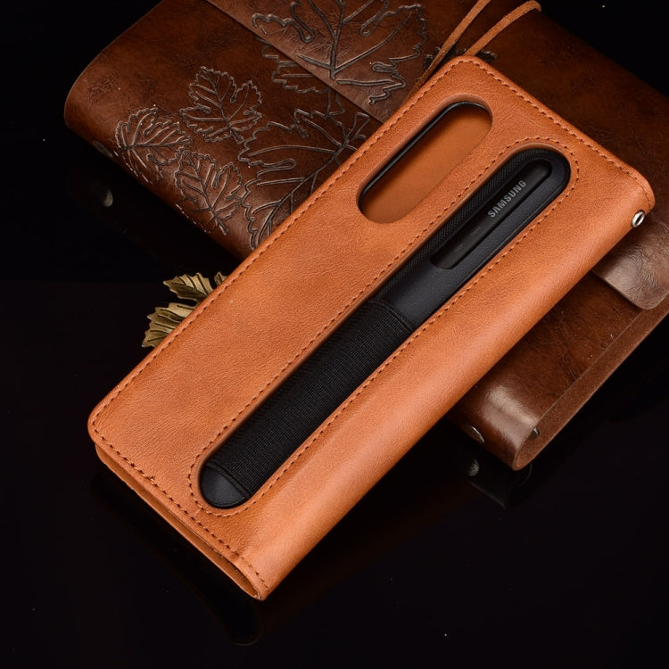 For Samsung Galaxy Z Fold3 5G Retro Crazy Horse Texture Horizontal Flip Leather Case with Pen Slot