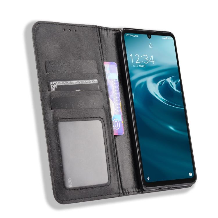 For Aquos Sense6 Magnetic Buckle Retro Crazy Horse Texture Horizontal Flip Leather Case with Holder & Card Slots & Photo Frame