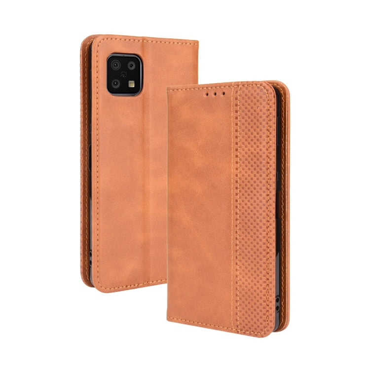 For Aquos Sense6 Magnetic Buckle Retro Crazy Horse Texture Horizontal Flip Leather Case with Holder & Card Slots & Photo Frame