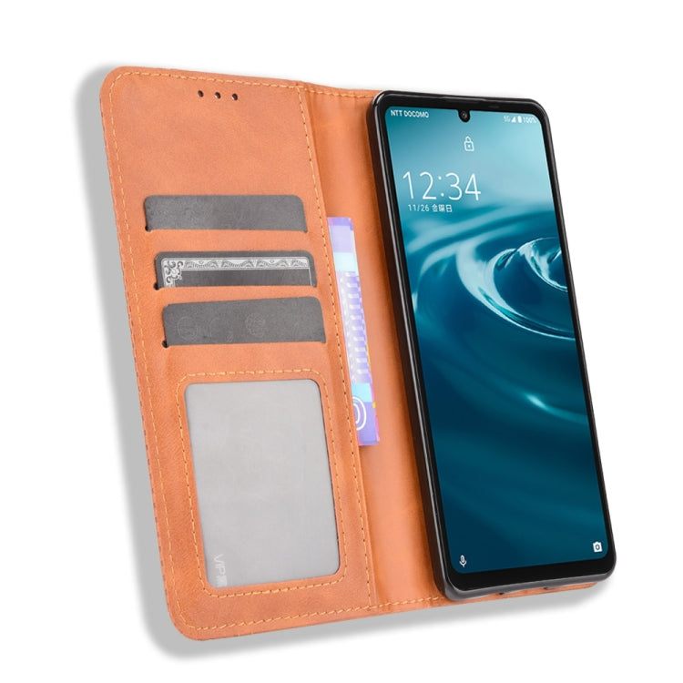 For Aquos Sense6 Magnetic Buckle Retro Crazy Horse Texture Horizontal Flip Leather Case with Holder & Card Slots & Photo Frame
