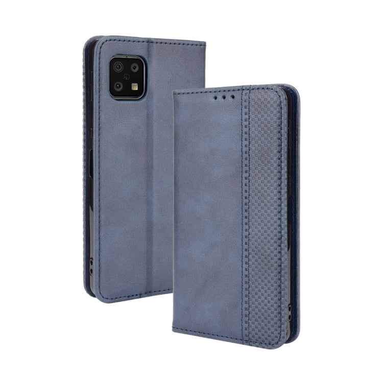 For Aquos Sense6 Magnetic Buckle Retro Crazy Horse Texture Horizontal Flip Leather Case with Holder & Card Slots & Photo Frame