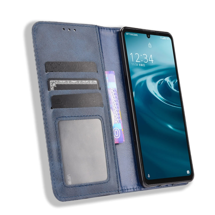 For Aquos Sense6 Magnetic Buckle Retro Crazy Horse Texture Horizontal Flip Leather Case with Holder & Card Slots & Photo Frame