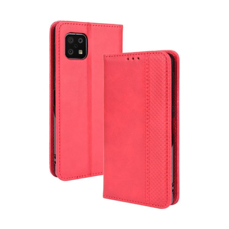 For Aquos Sense6 Magnetic Buckle Retro Crazy Horse Texture Horizontal Flip Leather Case with Holder & Card Slots & Photo Frame