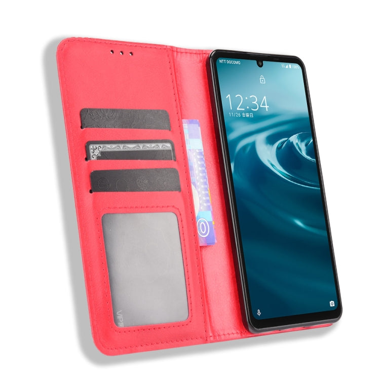 For Aquos Sense6 Magnetic Buckle Retro Crazy Horse Texture Horizontal Flip Leather Case with Holder & Card Slots & Photo Frame