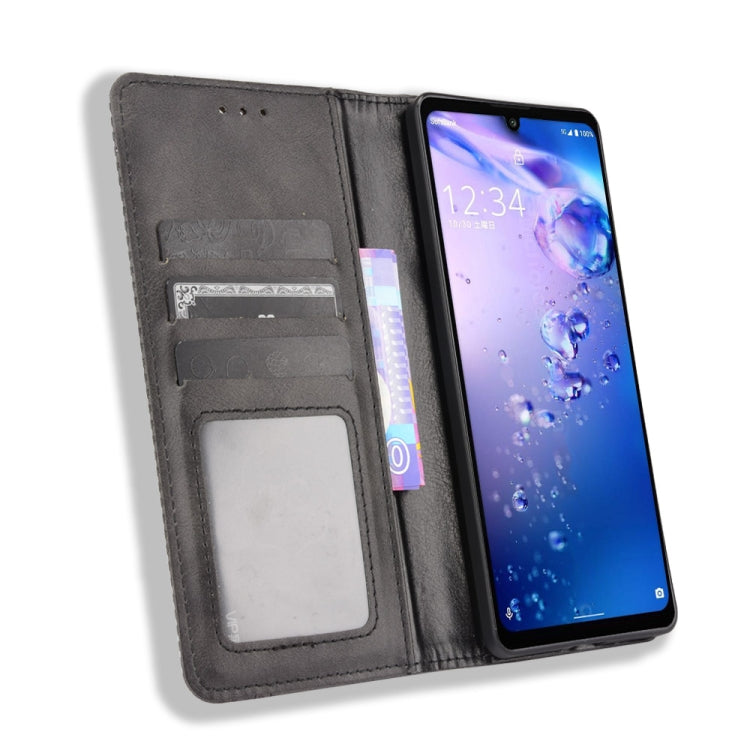 For Aquos Zero6 Magnetic Buckle Retro Crazy Horse Texture Horizontal Flip Leather Case with Holder & Card Slots & Photo Frame
