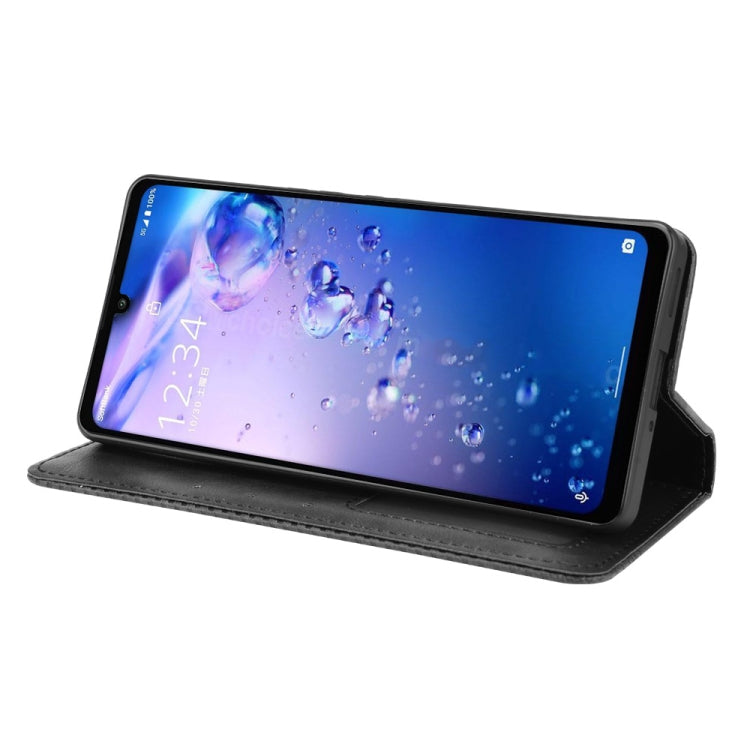 For Aquos Zero6 Magnetic Buckle Retro Crazy Horse Texture Horizontal Flip Leather Case with Holder & Card Slots & Photo Frame